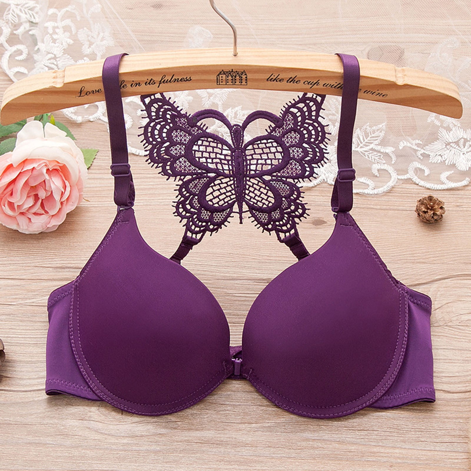 GHPKS Women's Bra Front Button Y-shaped Back Super Gathering Butterfly Lace  Underwear 