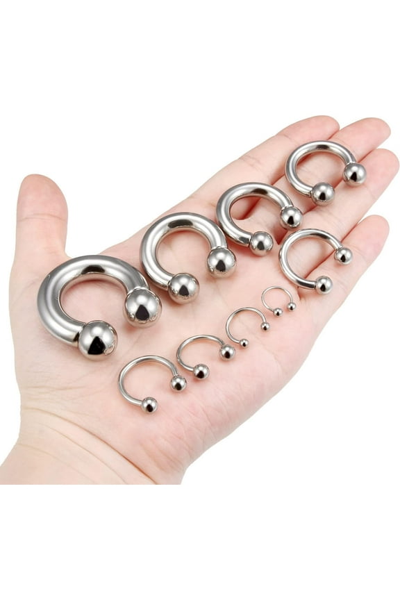 GHRTGR-00G 0G 2G 4G 6G 8G 12G 14G 16G 20G Septum Ear Earrings Gauges Stretching Kit Surgical Steel Horseshoe Septum Eyebrow Lip Navel Belly Ring Cartilage Helix Tragus Earrings Piercing Kit