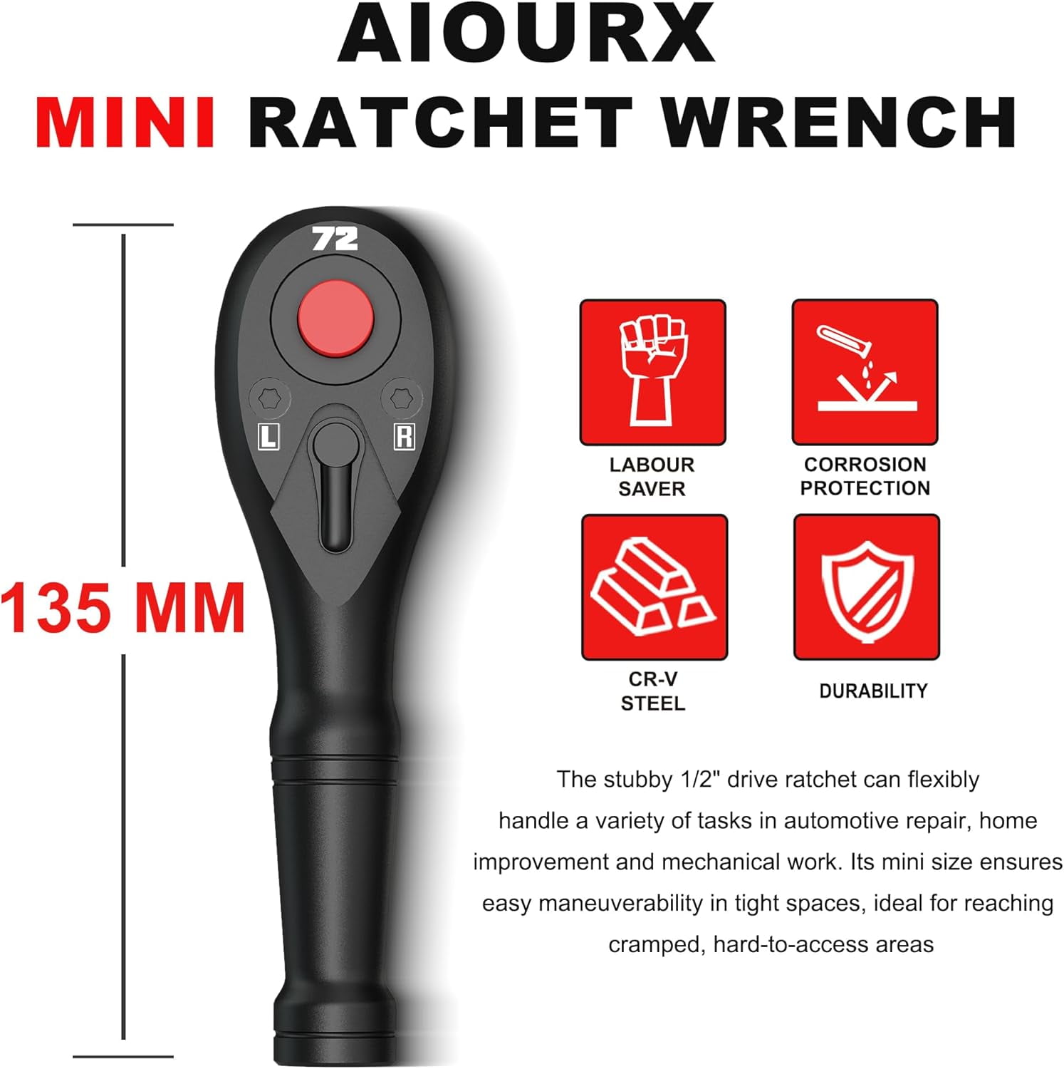 CROM 1/4-inch Drive Mini Ratchet - 72-Tooth 1/4 Socket Driver Ratchet Wrench Reversible Micro Ratchet With 5 Degree Arc -Lightweight Aluminum