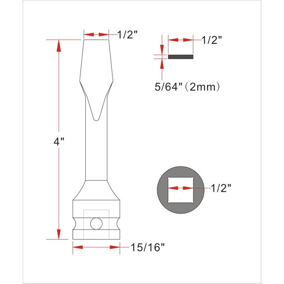 GHRTGR-1/2-inch Drive Slotted Screwdriver Bit Socket, Heat-Treated Cr-Mo Alloy Steel, 1/2" Width x 5/64" Thickness Tip