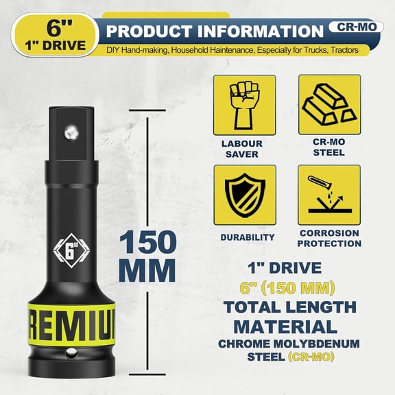 GHRTGR-1" Drive 6 Inch Length Impact Extension Bar, Premium CR-V Steel, Narrow and Deep Areas in Automotive Repair, DIY Hand-making, Household Haintenance, Especially for Trucks, Tractors