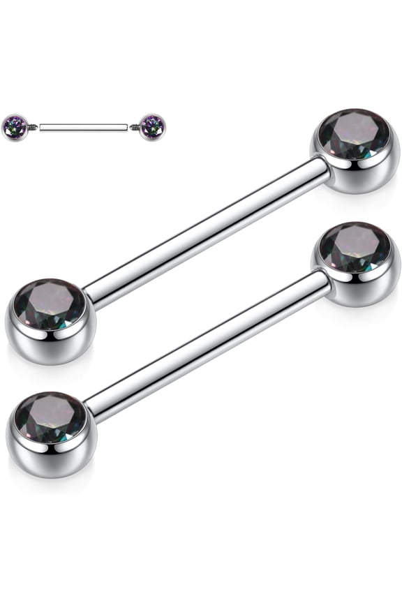 GHRTGR-1 Pair 14G Nipple Rings Flat Back Nipple Piercing Jewelry G23 Titanium Nipple Jewelry Internally Threaded Nipple Barbell Tongue Bridge Piercing Jewelry for Women