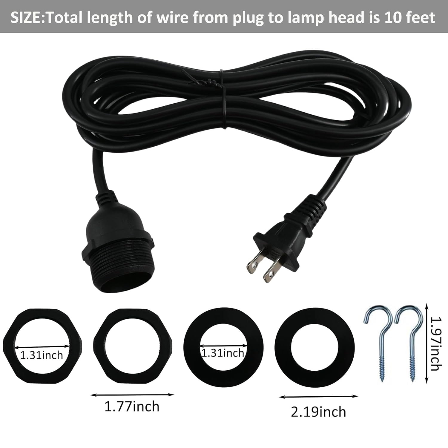 GHRTGR-10 Feet Waterproof Wire Electric Light Socket, 2 Pack Outdoor ...
