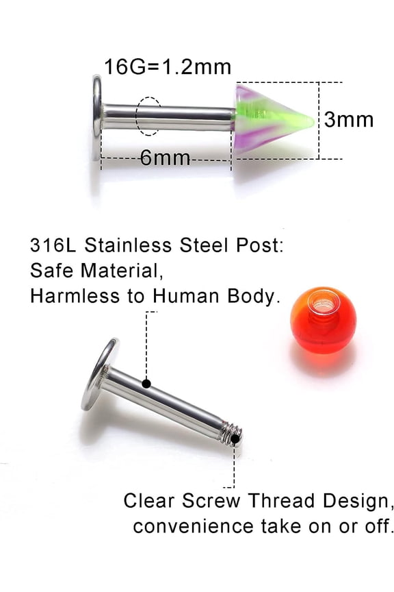 GHRTGR-100PCS 16G Lip Rings Stainless Surgical Steel Labret Jewelry Monroe Lip Rings Nail Cartilage Tragus Helix Earrings Studs Nose Ring Medusa Piercing Jewelry for Women Men 6mm 8mm 10mm