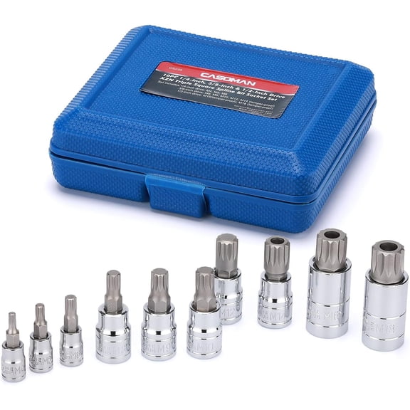 GHRTGR-10PCS 1/4-Inch, 3/8-Inch & 1/2-Inch Drive XZN Triple Square Spline Bit Socket Set, M4-M18, 12 Point Tamper Proof, Cr-V Sockets and S2 Steel Bits