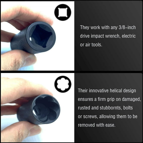 GHRTGR-10PCS Twist Lug Nut Socket Set - 3/8 inch Drive Damaged Nut Lock Remover Extractor - Rusted & Stubborn Locking Nut Removal Tool Kit Center Punch Bar