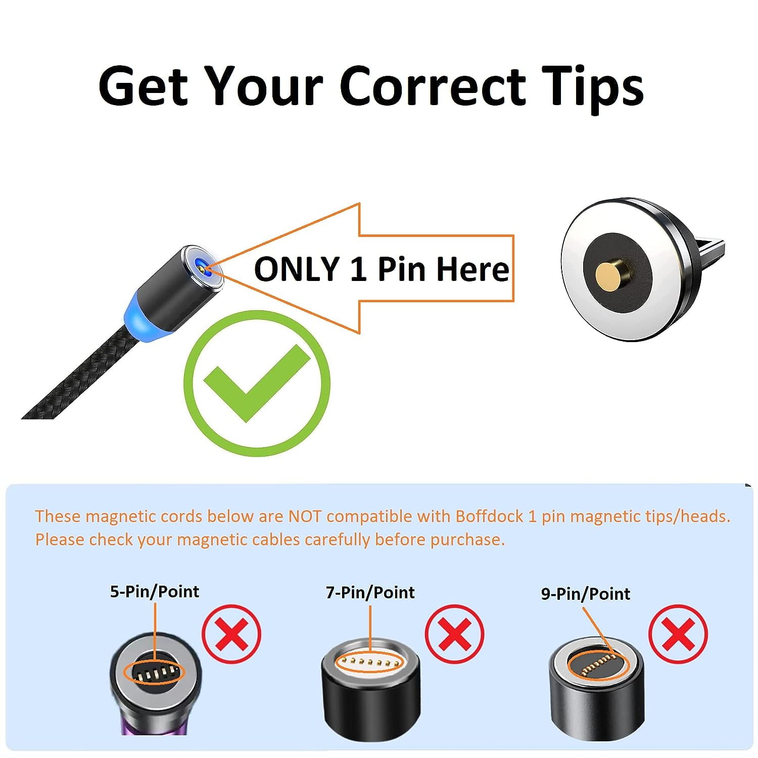6 Pack 5 Pin Magnetic Connector Tips Micro USB Magnet Tip