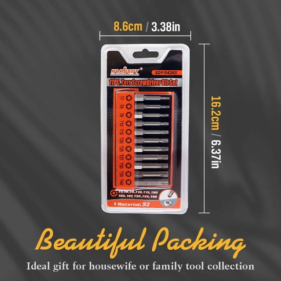 GHRTGR-11-Piece Tamper Resistant Star Bits, S2 Steel, T7 - T40 Security Torx Bit Set