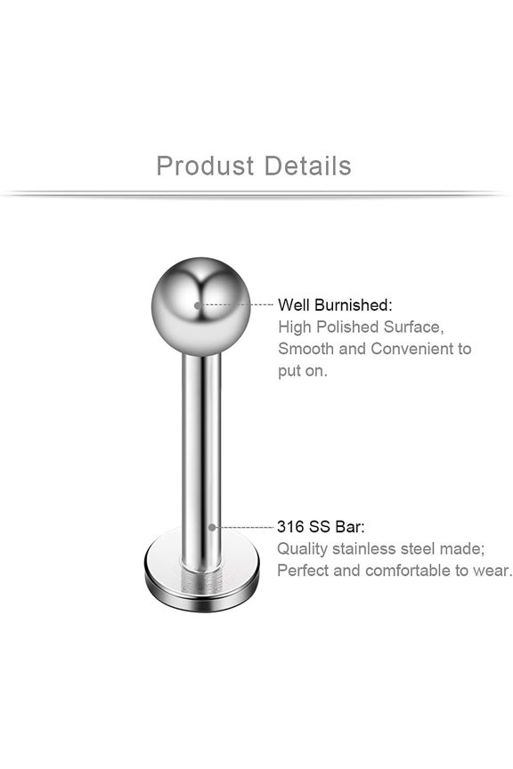 GHRTGR-12-20PCS 20G Surgical Steel Labret Monroe Lip Ring Tragus Helix Earring Stud Piercing Jewelry