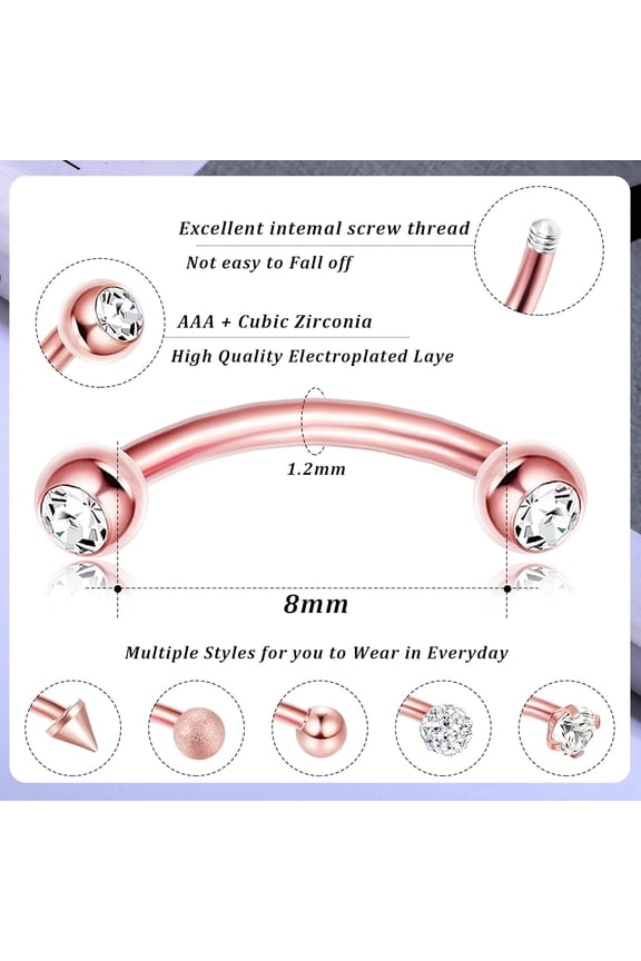 GHRTGR-12 PCS Rook Piercing Jewelry Rook Earrings for Women Men Eyebrow Rings 16G Stainless Steel Curved Barbell Dangle CZ Belly Lip Ring Cartilage Daith Surface Tragus Piercing Jewelry