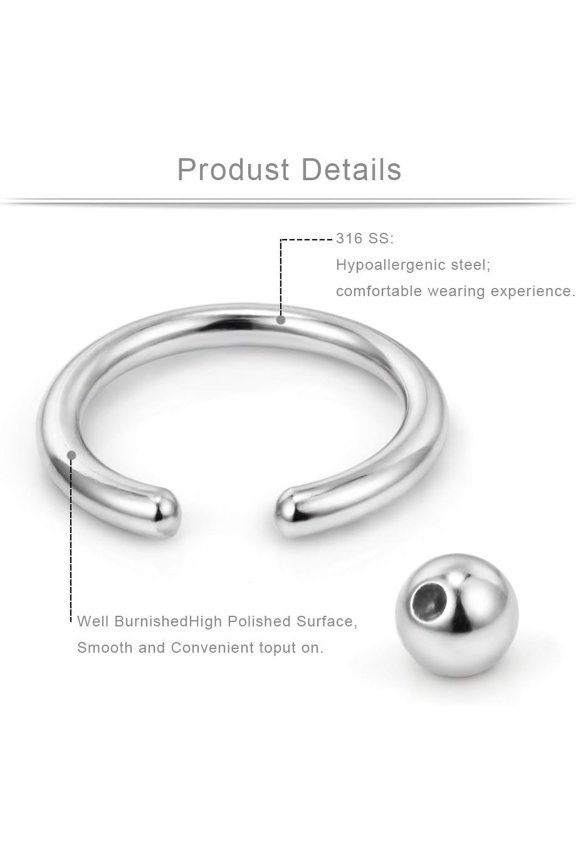 GHRTGR-12PCS 14G 316L Surgical Steel Captive Bead Nose Tragus Lip Nipple Belly Piercing Jewelry Rings
