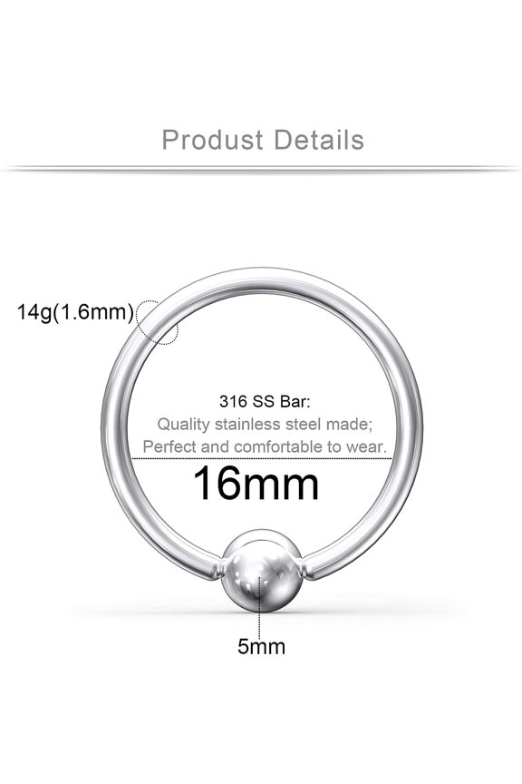 GHRTGR-12PCS 14G 316L Surgical Steel Captive Bead Nose Tragus Lip Nipple Belly Piercing Jewelry Rings