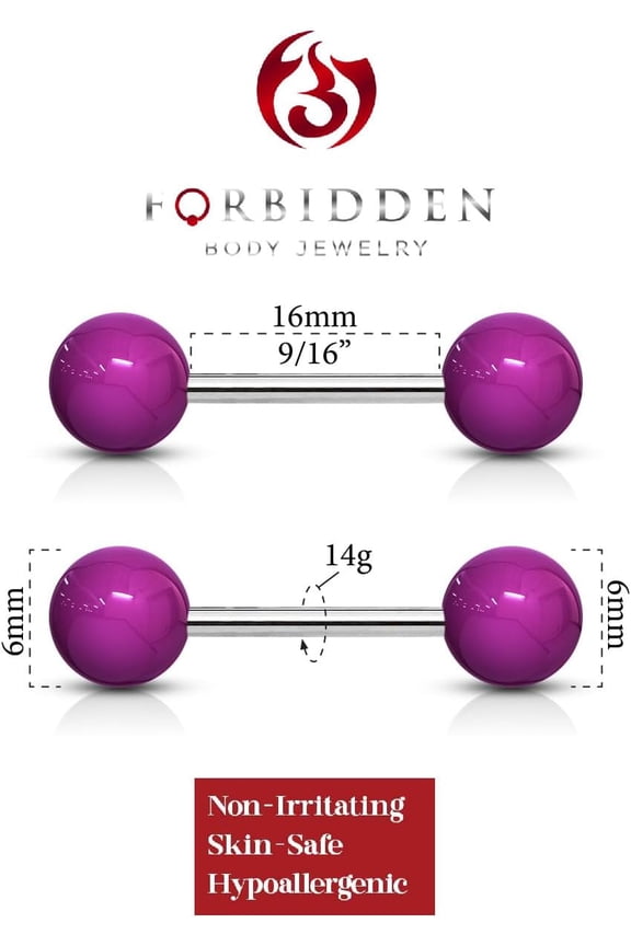 GHRTGR-14 g 16 mm Stainless Steel Nipple or Tongue Ring Barbell Set with Acrylic Balls (Choose color)