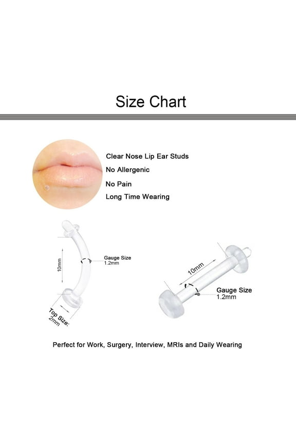 GHRTGR-14G 16G 18G 20G Clear Flexible Bioplast Retainer Navel Belly Ring Eyebrow Tongue Nipple Barbell Nose Lip Labret Stud