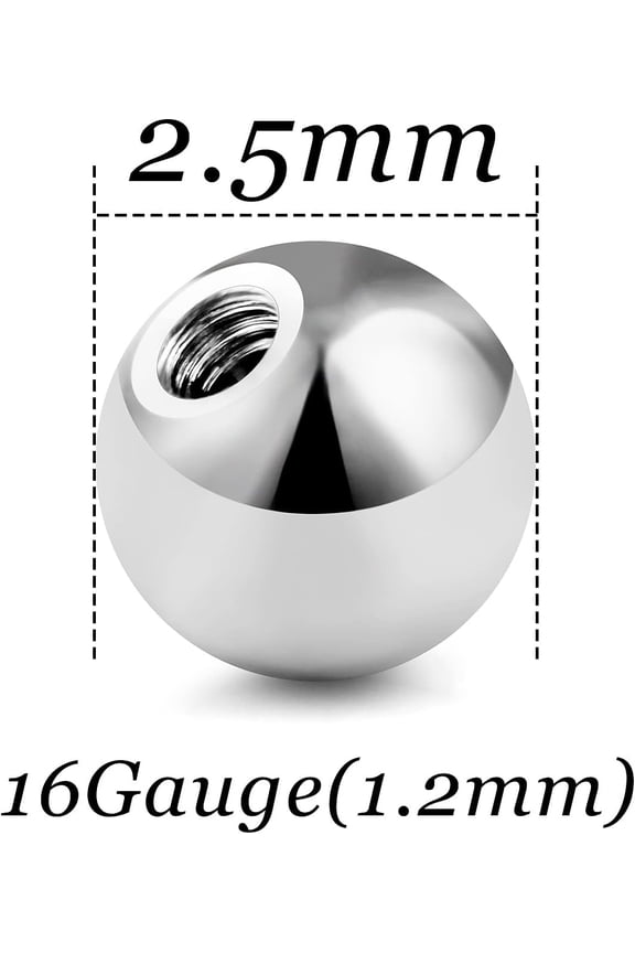 GHRTGR-14G & 16G Piercing Balls - 316L Surgical Steel, Externally Threaded, 2.5MM-6MM, Silver, 60 Pcs for Septum, Lip, Tongue, Nipple, Belly, Eyebrow Rings