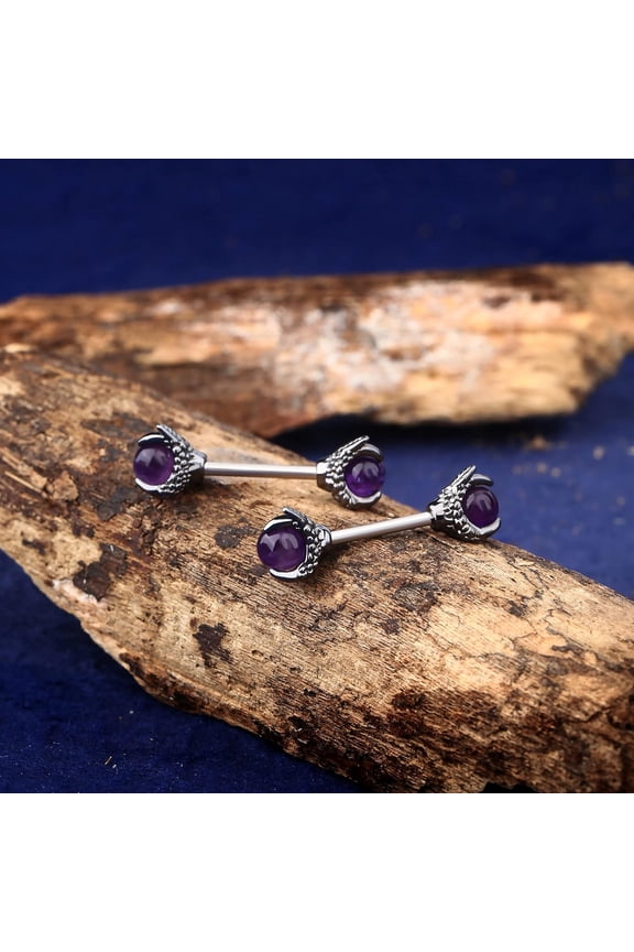 GHRTGR-14G Dragon Claw Nipple Rings With Natural Stone - 316L Stainless Steel Piercing Jewelry for Women
