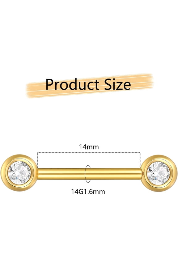 GHRTGR-14G G23 Titanium Internally Threaded Nipple Rings Gold Nipple Piercing Jewelry for Women 14mm
