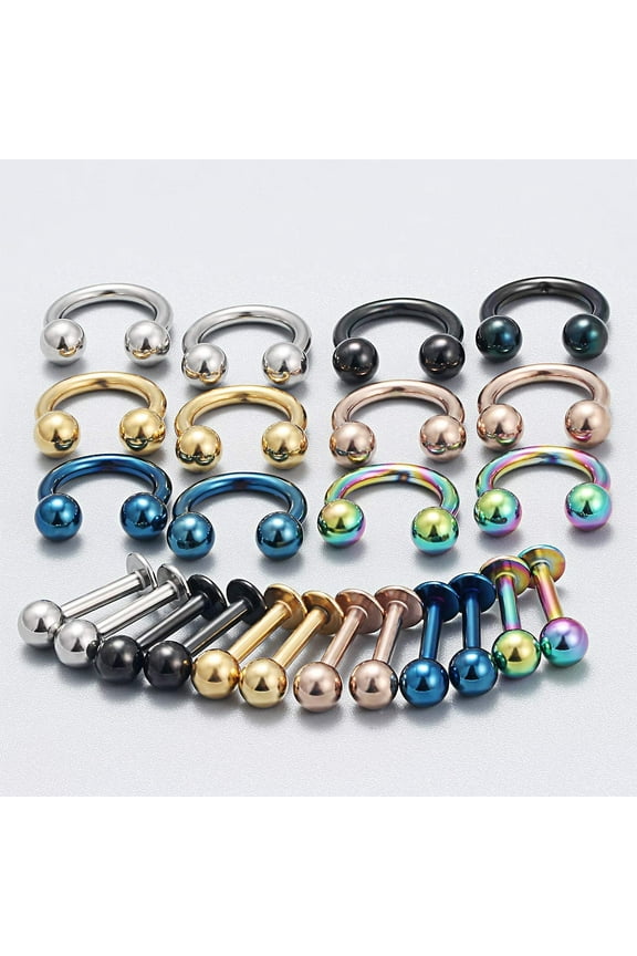 GHRTGR-14G Lip Rings Studs Snake Bites Lip Piercings Surgical Steel Horseshoes Lip Labret Medusa Monroe Rings Hoop Cartilage Tragus Helix Earrings Piercing Jewelry for Women Men 8mm 10mm 12mm 14mm