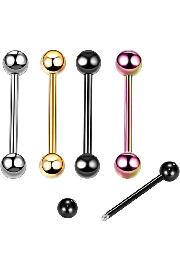 GHRTGR-14G Stainless Steel Nipple Rings Solid Balls Straight Barbell Bars Tongue Ring 16mm(5/8Inch) Body Piercing Jewelry
