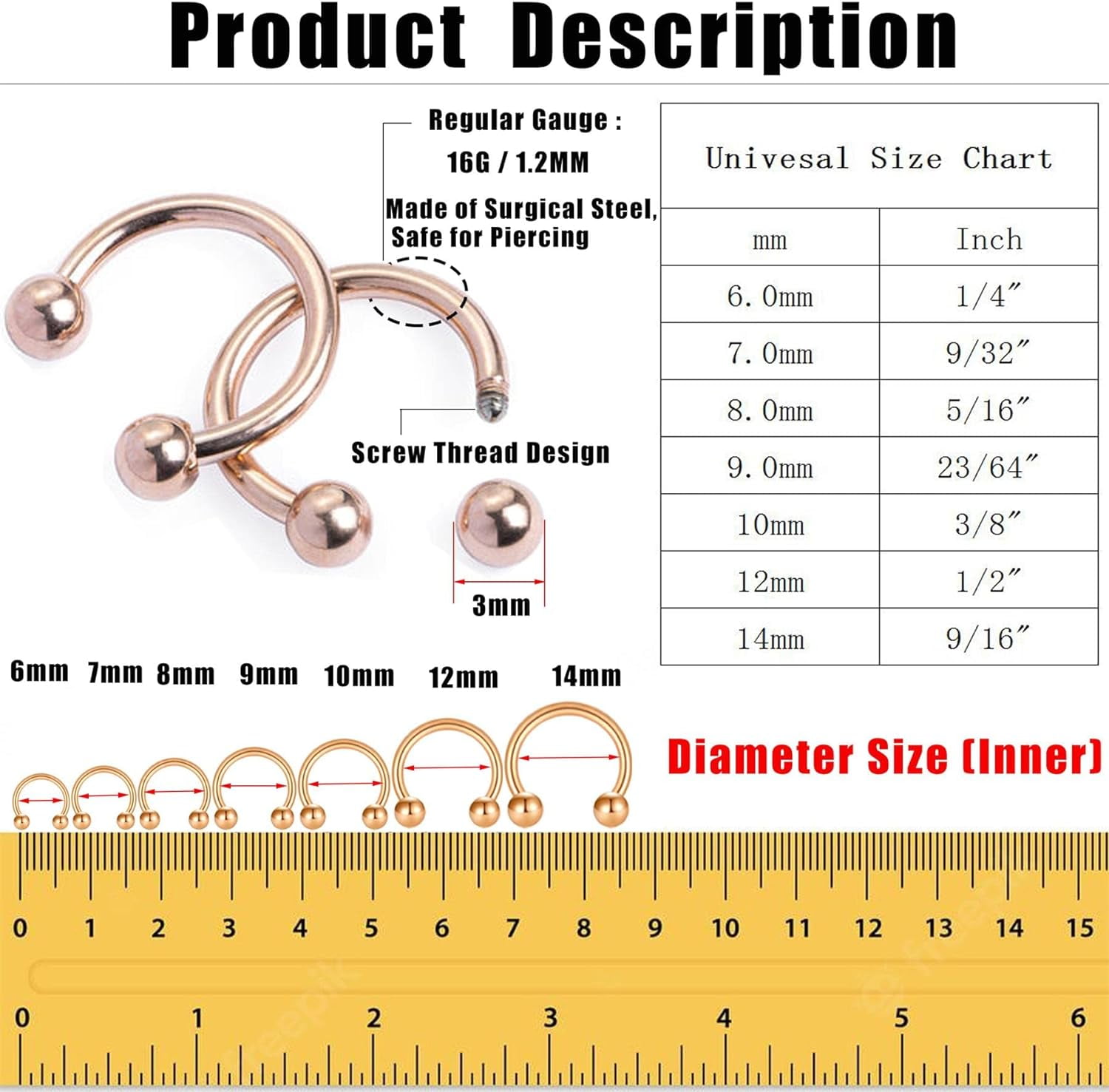 ZS 2pcs ASTM F136 Titanium 6/7/8/9/10/12/14mm Cartilage Tragus