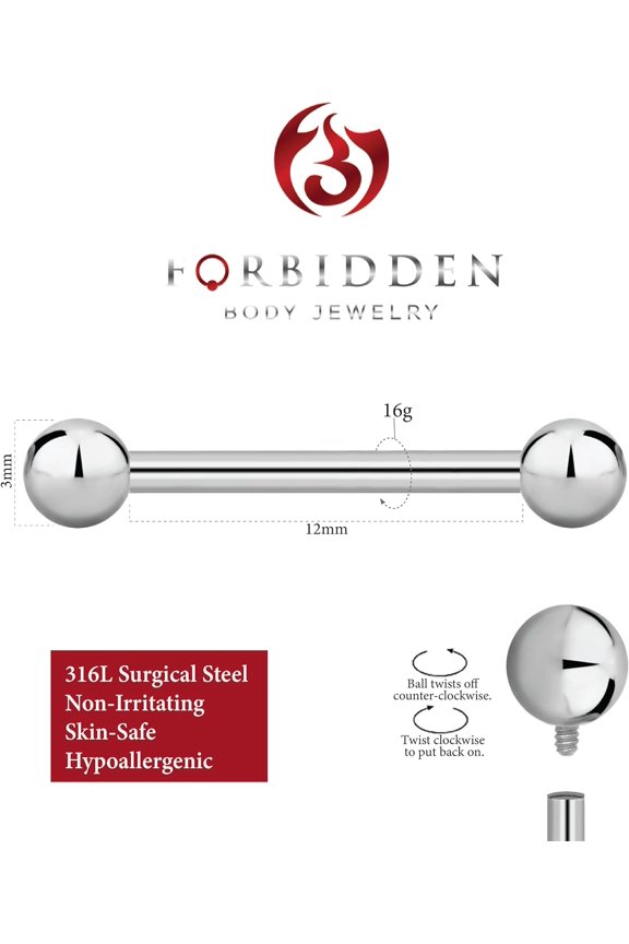 GHRTGR-14g-16g Internally Threaded Titanium Straight Barbell Body Piercing Jewelry (Sold Individually)