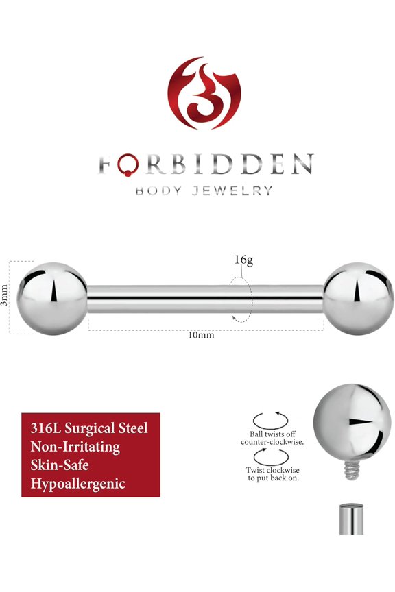 GHRTGR-14g-16g Internally Threaded Titanium Straight Barbell Body Piercing Jewelry (Sold Individually)