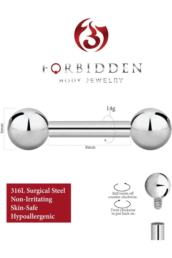 GHRTGR-14g-16g Internally Threaded Titanium Straight Barbell Body Piercing Jewelry (Sold Individually)