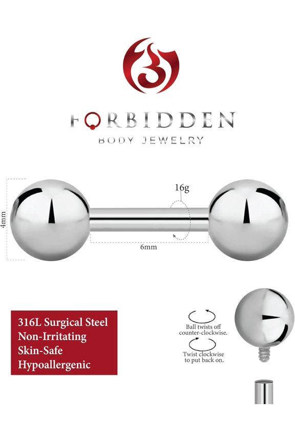 GHRTGR-14g-16g Internally Threaded Titanium Straight Barbell Body Piercing Jewelry (Sold Individually)