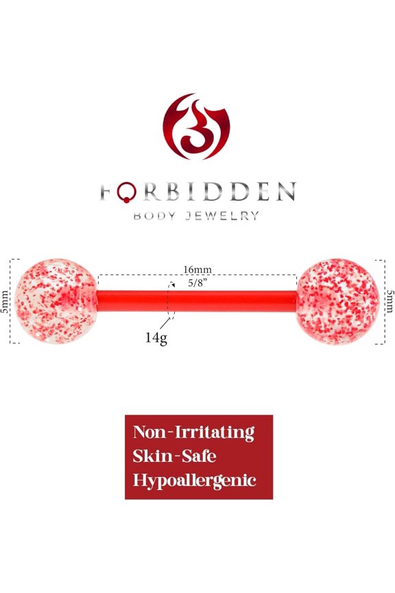 GHRTGR-14g 16mm (5/8 Inch) Hypoallergenic PTFE Flexible Ultra Glitter Nipple & Tongue Ring Barbell