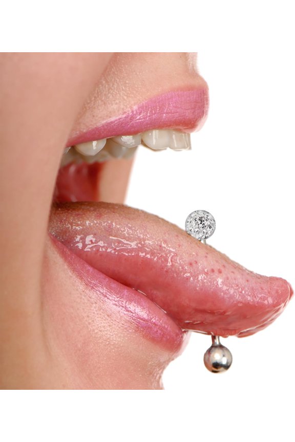 GHRTGR-14g Aurora Borealis Sparkling Tongue Ring Glittery Sparkly Crystal For Women Gem Piercing Rings Ball