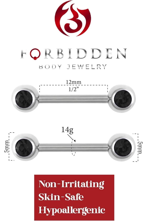 GHRTGR-14g Nipple Ring Barbells Set of 2, Pair of 12mm (1/2 Inch) Barbells with 5mm Balls