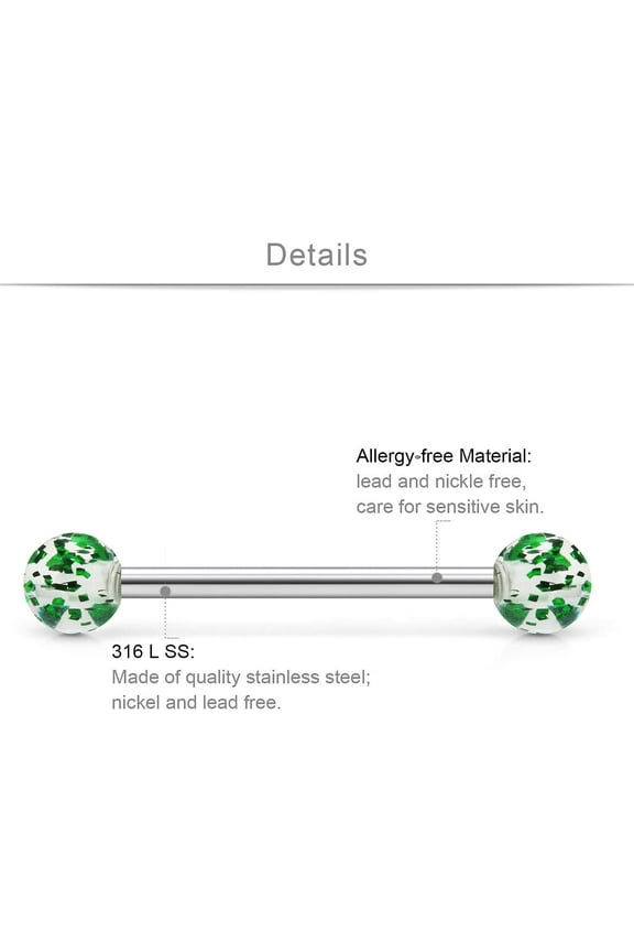 GHRTGR-15 Pairs 16G 14G Stainless Steel Tongue Barbell Ring Nippleings Nipple Rings Shinny Acrylic Glow in Dark Balls Body Piercing Jewelry Retainer 14mm 16mm 19mm 22mm