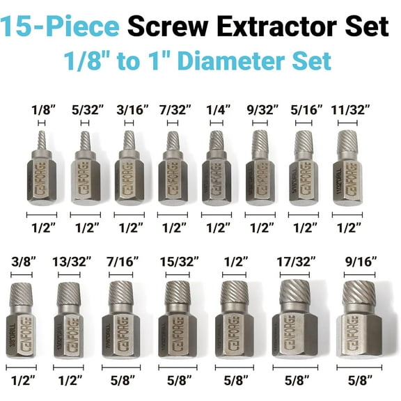 GHRTGR-15-Piece Screw Extractor Set, Hex Head Multi-Spline, Easy Out Bolt Extractor Tool, Chrome Molybdenum Alloy Steel Heavy Duty EZ Out Rounded Screw Remover