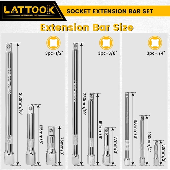 GHRTGR-16-Pieces Drive Tool Accessory Set, Professional Socket Accessories Includes Socket Extension Bars, Socket Adapters, Universal Joints, 1/4", 3/8" & 1/2" Drive, CR-V