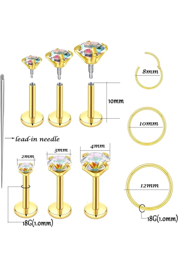 GHRTGR-16G 18G Surgical Steel Internal Thread Stud Piercing Jewelry Set Nose Medusa Lip Labret Stud Hypoallergenic Clicker Hoop Septum Rings Cartilage Tragus Helix Conch Earrings for Women Men