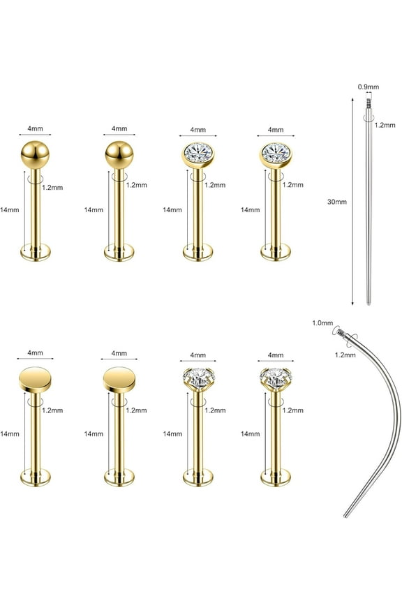 GHRTGR-16G 316L Stainless Steel Labret Cheek Tongue Rings Barbell Body Piercing Jewelry Lengthening 4mm 5mm Bar Size 14mm-25mm Bar Length Available Dimple Cheek Piercing Jewelry Black Silver Gold