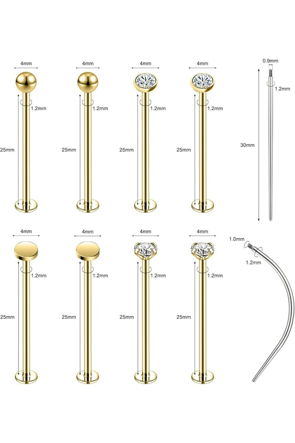 GHRTGR-16G 316L Stainless Steel Labret Cheek Tongue Rings Barbell Body Piercing Jewelry Lengthening 4mm 5mm Bar Size 14mm-25mm Bar Length Available Dimple Cheek Piercing Jewelry Black Silver Gold