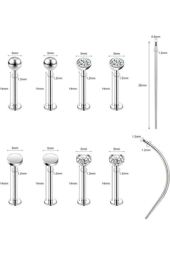 GHRTGR-16G 316L Stainless Steel Labret Cheek Tongue Rings Barbell Body Piercing Jewelry Lengthening 4mm 5mm Bar Size 14mm-25mm Bar Length Available Dimple Cheek Piercing Jewelry Black Silver Gold