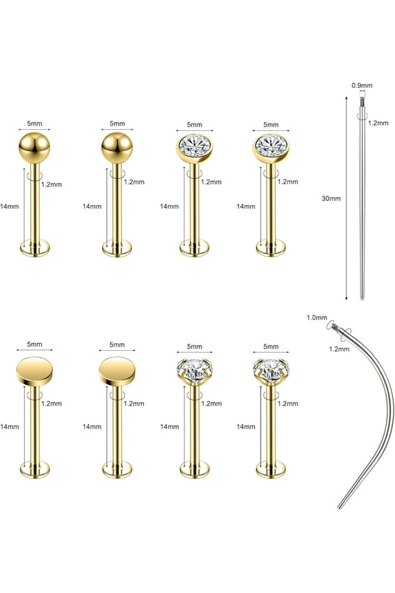GHRTGR-16G 316L Stainless Steel Labret Cheek Tongue Rings Barbell Body Piercing Jewelry Lengthening 4mm 5mm Bar Size 14mm-25mm Bar Length Available Dimple Cheek Piercing Jewelry Black Silver Gold