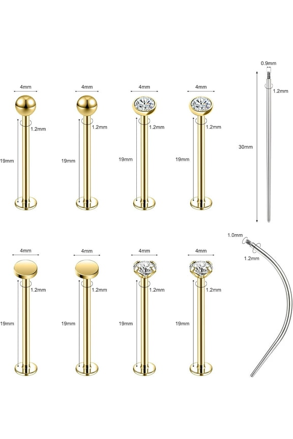 GHRTGR-16G 316L Stainless Steel Labret Cheek Tongue Rings Barbell Body Piercing Jewelry Lengthening 4mm 5mm Bar Size 14mm-25mm Bar Length Available Dimple Cheek Piercing Jewelry Black Silver Gold