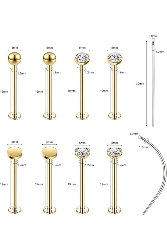 GHRTGR-16G 316L Stainless Steel Labret Cheek Tongue Rings Barbell Body Piercing Jewelry Lengthening 4mm 5mm Bar Size 14mm-25mm Bar Length Available Dimple Cheek Piercing Jewelry Black Silver Gold