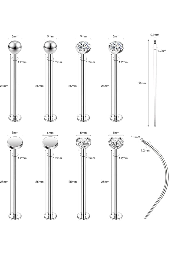 GHRTGR-16G 316L Stainless Steel Labret Cheek Tongue Rings Barbell Body Piercing Jewelry Lengthening 4mm 5mm Bar Size 14mm-25mm Bar Length Available Dimple Cheek Piercing Jewelry Black Silver Gold