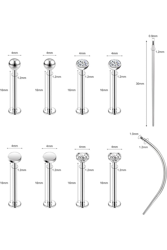 GHRTGR-16G 316L Stainless Steel Labret Cheek Tongue Rings Barbell Body Piercing Jewelry Lengthening 4mm 5mm Bar Size 14mm-25mm Bar Length Available Dimple Cheek Piercing Jewelry Black Silver Gold