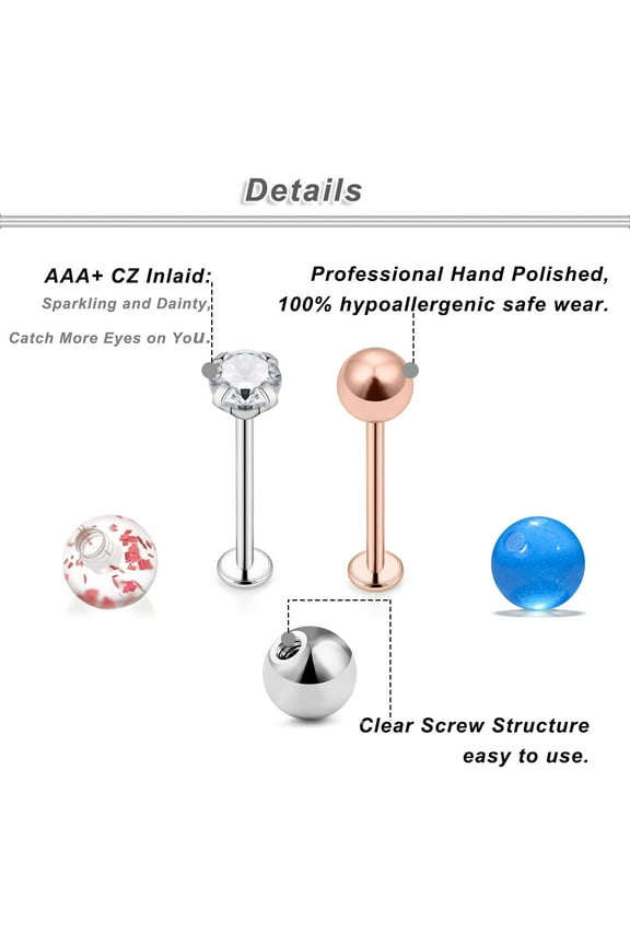 GHRTGR-16G Cheek Dimple Piercing Jewelry Flat Back Tongue Rings and Replacement Balls Extra Long Lip Labret Rings Studs Piercing Jewelry Retainer for Men Women 14mm 16mm 19mm Bar Length