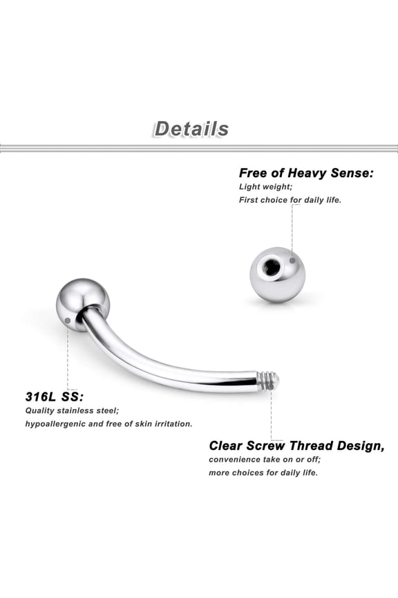 GHRTGR-16G Eyebrow Rook Piercing Jewelry 316L Surgical Steel Vertical Labret Lip Studs Curved Barbell Small Belly Button Ring Daith Earrings Piercing Jewelry 3mm Top CZ / 6mm 8mm 10mm Bars