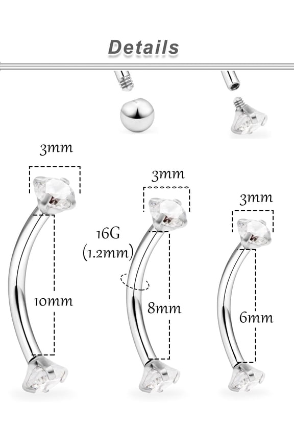 GHRTGR-16G Rook Piercing Jewelry Eyebrow Rings Hypoallergenic Surgical Steel Vertical Lip Labret Belly Snake Eye Tongue Ring Daith Earring Piercing Jewelry for Men Women Curved Barbells 6mm 8mm 10mm