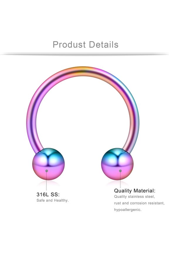 GHRTGR-16G Surgical Steel CBR Nose Septum Horseshoe Earring Eyebrow Tongue Lip Nipple Helix Tragus Piercing Ring 6-16mm
