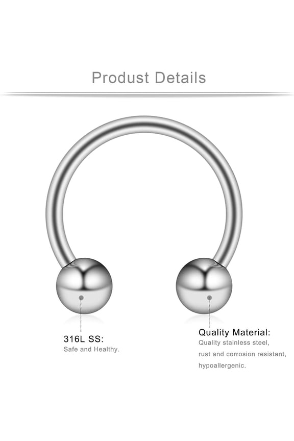GHRTGR-16G Surgical Steel CBR Nose Septum Horseshoe Earring Eyebrow Tongue Lip Nipple Helix Tragus Piercing Ring 6-16mm