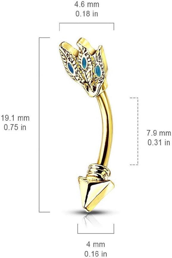 GHRTGR-16GA Stainless Steel Turquoise Feather Tribal Arrow Curved Eyebrow Barbell Ring