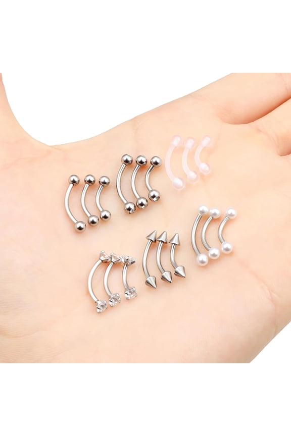 GHRTGR-16g 6/8/10mm Silver/Gold Eyebrow/Rook/Tragus/Snug/Vertical-Labret/Tongue/Snake-Eyes/Anti-Tragus/Daith/Belly-Button/Bridge/Surface Curved Barbell Piercing Jewelry for Women Men
